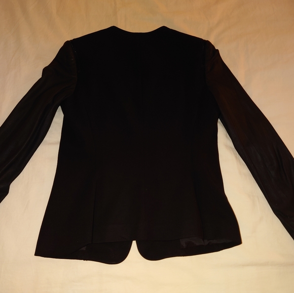 NWOT Black THEORY Leather Blazer Zipper Detail Jacket Open Front Pockets S Small - Picture 10 of 12